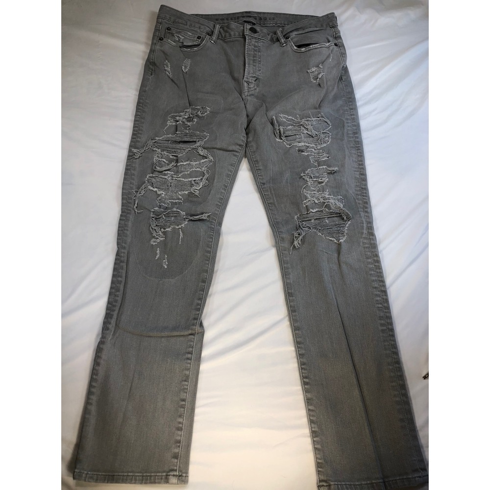 American Eagle‎ Airflex+ Slim Distressed Gray Jeans Mens 36x32 Ripped Denim